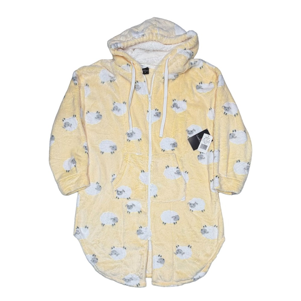 Chenille Cuddl Duds Robe NWT Women's Size Medium Sheep Yellow Full Zip